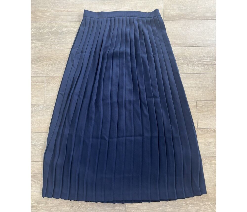 Focus 2000 Dark Blue Pleated A Line Long Skirt, Button And Zip Closure Sz 14